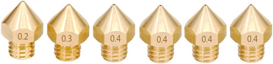 Janbex Nozzle 6 Pcs (0.2 mm/0.3 mm/4 * 0.4 mm Set MK8 Makerbot Reprap Anet A8 A6 Flashforge CTC Extruder Hotend Print Head Brass Nozzle for 1.75 mm filament/3D Printer 0.4 mm M6