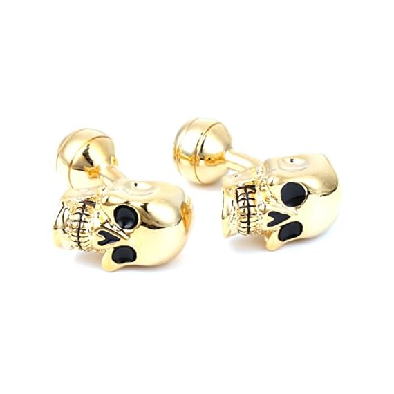 Glazed-Black-Cherry-Gothic-Punk-Rock-Skull-Cufflinks-Mens-Steampunk-Gift-Gold-Tone-skullcuff