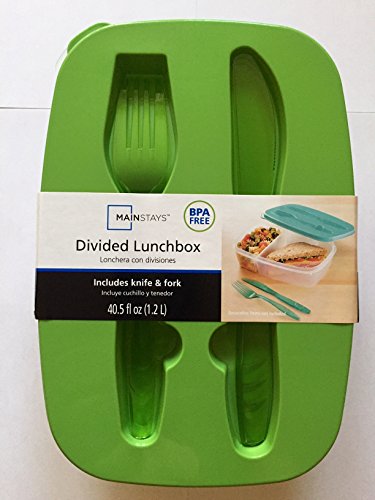 Mainstay Divided Lunchbox (Includes Fork & Knife) (Lime Green)