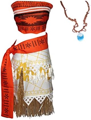 Ciel Infini Women's Moana Princess Costume Dress up Girls Adventure Outfit with Seashell Necklace