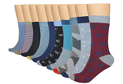 3KB Men's Dress Socks Fun Collection (10 Pairs Per Pack) - Variety of Sizes and Patterns (12 - 15)