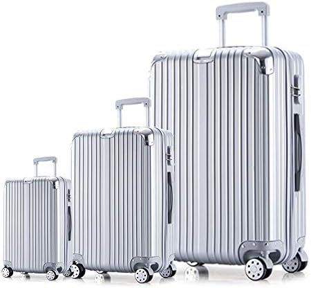 SAHASAHA Luggage 3 Piece Set Suitcase Spinner Hardshell Lightweight (silver, 20 inch+24 inch+28 inch)