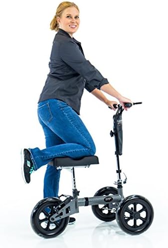 Titan Folding Steerable Knee Walker All-Terrain 12" Flat-Free Tires with Hand Brake - Hammertone Grey Color