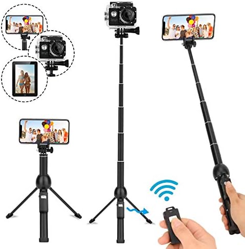 IMMEK Selfie Stick Tripod,40-inch Extendable Selfie Stick Tripod Stand with Wireless Remote,3 in 1 Compatible with iPhone Xs/Xr/X/8/8 Plus/7 Plus/Samsung Galaxy Note 9/S9/Huawei/Honor/Google and More
