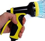 Garden Hose Nozzle - Best for Lawns, Plants & Shrubs, Washing Cars, Dogs + Pets. Free Detachable Shut Off Valve, Ergonomic Trigger, Easy Flow Control Setting, Durable Soft Touch Grip, 9 Settings