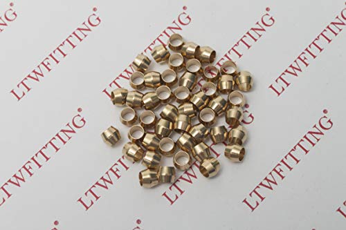 LTWFITTING 3/16-Inch Brass Compression Sleeves Ferrels,Brass Compression Fitting(Pack of 50)