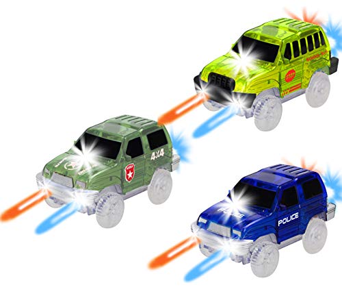 image for HapiSimi Track Car 3 Pack, Green Military Jeep, Blue Police and School