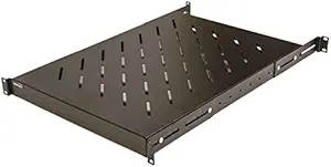NavePoint 1U 19-Inch Fixed 4-Post Rack Mount Server Shelf with Adjustable Depth from 18-34 Inch Black