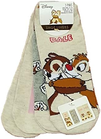 Ladies Womens Disney Chip N Dale Socks Shoe Liners 3 Pair Pack Different Designs Size 4-8