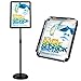 HUAZI Floor Standing Sign Holder Pedestal Sign Stand for 11 x 17 inches Graphics, Rounded Corner Frame & Pole Height Adjustable - Color Black
