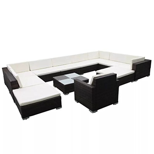 Tidyard 35-TLG. Gartenlounge-Set Gartensofa Poly Rattan Loungesofa Outdoor Balkon Terrasse Sofagarnitur Gartenmöbel mit Couchtisch, Hocker und Polster - Schwarz