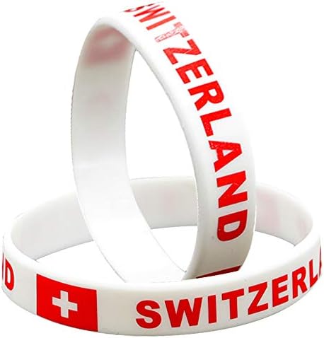 Soccer Silicone Bracelets, 2018 World Game Bracelet - Rubber Wristbands 2 Pack Party Favor Souvenir Gift - Flag Bracelet | 32 Countries | Unisex Design, for Sports Fans (Band-Switzerland)