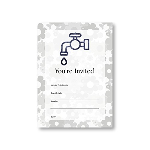 Faucet Wash Nature Plumbing Tap, Flat Party Invitation Card, 12 Cards at 5x7, with White Envelopes, Item 1044805