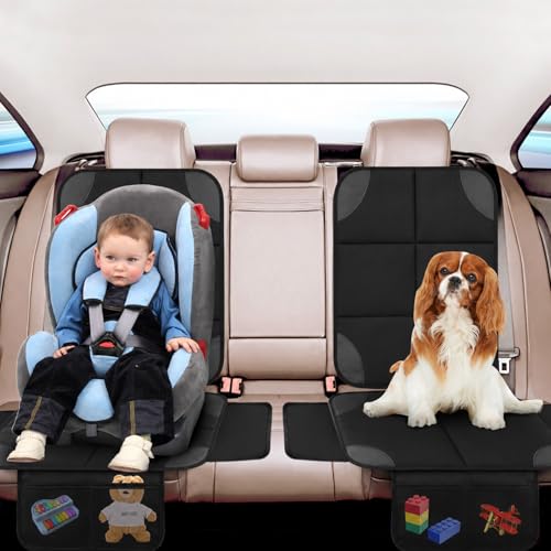 AiQInu Car Seat Protection, Waterproof Non-Slip Leather and Fabric Car Seat Protectors for Children, Compatible with 2 Storage Pockets for Suv, Sedan