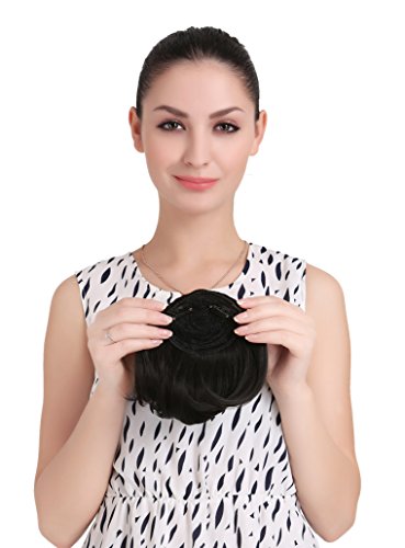 SARLA Synthetic Hairpieces False Bangs Clip-In Bangs Side Swept Bangs Extension B2 (2# Natural Black)