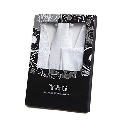 White Paisley Formal Vest for Men Patterned for Mens Gift Idea with Neck Tie, Cufflinks, Handkerchief, Bow Tie for Suit Vs1004-L Large White