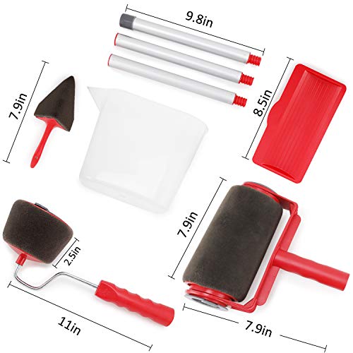 Venustas Paint Roller Brush Kit 8 Pcs Paint Runner Pro Brush Handle Flocked Edger Room Wall Printing for Home Office-Red