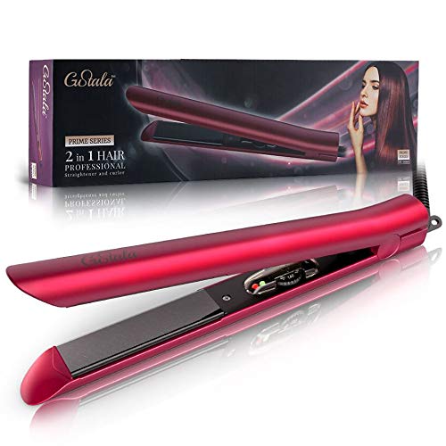 Gustala Hair Straightener, Upgrade Ceramic 3D Floating Flat Iron 1 Inch Professional 2 in 1 Straightening Irons & Hair Curler with Adjustable Temp, Dual Voltage, Max 230 ℃ and Auto Turn Off