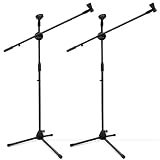 Microphone Stand, Ohuhu Tripod Boom Mic Stands, Dual Mic Clip, Collapsible, Black
