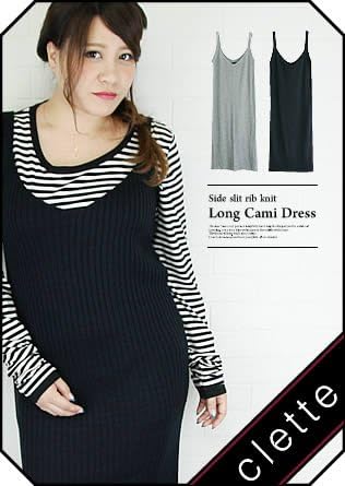 Amazon Co Jp サイドスリット入り リブニット ロング キャミ ワンピース ニット 春 夏 秋 大きいサイズ レディース 4l ネイビー 服 ファッション小物