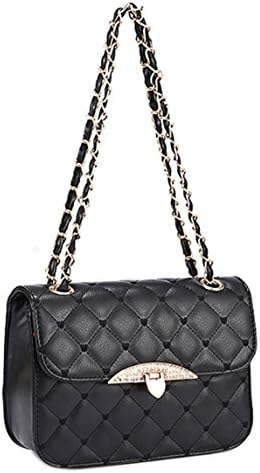 Quilted Leather Crossbody Bags for Women Designer Styles Shoulder Handbags Purse (Black)