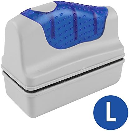 Magnetic Aquarium Cleaner Fish Tank Scrubber Algae Remover Scum Scraper with Floating Brush Design and Easy Grip Handle for 0.59 inch or 15 mm Glass Thickness in Large Size - Grey Blue