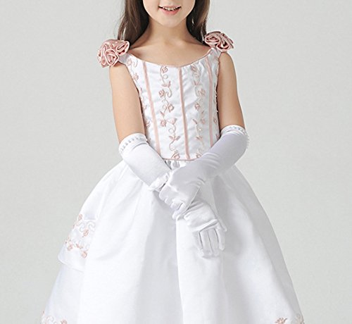PURFUN Kids Girl Pincess Pearl Long Satin Gloves First Holy Communion Halloween Costume Birthday Party Gloves for 6-10yrs