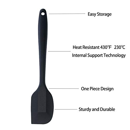 Silicone Spatulas Rubber Scraper Set Heat Resistant Non Stick Cooking Spatula with Stainless Steel Core One Piece Design Mini Kitchen Utensils for Baking Mixing Black