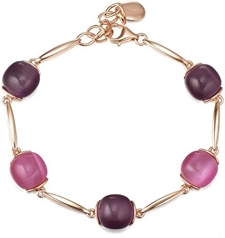 Lanfeny Sterling Silver Simulated Cats Eye Link Bracelet Beetles Bi-color