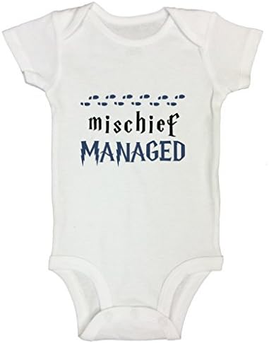 Funny Threadz Kids Newborn Harry Potter Onesie Kids Shirt “Mischief Managed 6-9 Months, White