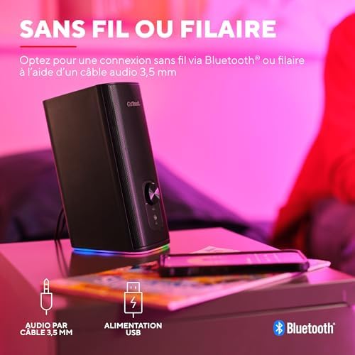 Cetic Enceinte Bluetooth 2.0 avec Éclairage LED RGB, Noir