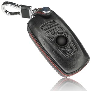 FOAMO autosleutelhoes compatibel met BMW 3-4 toetsen (alleen Keyless-Go) – lederen beschermhoes cover sleutelhoes in…