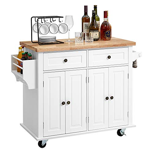 kealive Kitchen Island on Wheels, Rolling Kitchen Island Cart with and Lockable Castors