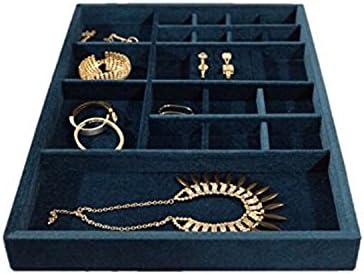 Jewelry Tray Organizer, Wood and Velvet for Jewels, Rings, Necklaces, Bracelets, 20 Compartments, Protects Jewelry, Drawer Insertable, Stackable, Light and Durable , (Blue)