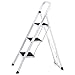 Ollieroo Step Stool EN131 Steel Folding 3 Step Ladder with Grip Handle Anti-Slip Step Mon-marring Feet 330-Pound Capacity White