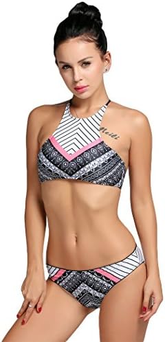 Vicity Women's High Neck Halter Two Piece Bikini Swimsuits Beachwear (XL, Multicolor)