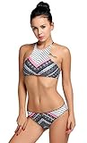 Vicity Women's Tribal Printed Halter Tankini Two Piece High Neck Bikini Swimsuits