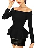 Allegra K Women Off Shoulder Long Sleeves Slim Fit Peplum Top