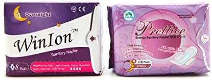 Winalite Winion - Pack of 1 Anion Overnight Sanitary Napkin + 1 Pack Prettiee Negative Ion Night Use Energy Sanitary Menstrual Pad With Wing