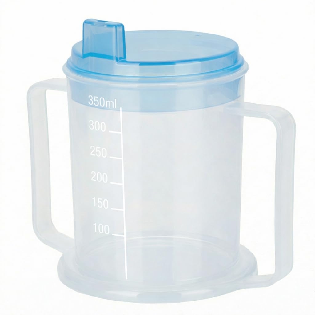 Life Healthcare Plastic Drinking Cup for Elderly & Disabled Adults with Anti-Splash Spout & Travel Lid, Straw Compatible, Microwave & Dishwasher Safe Mug for Dementia, Arthritis & Care Use 300ml