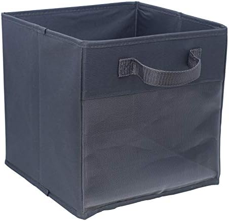 EASYVIEW Storage Basket Cube Bins with Clear View Mesh Side, 2-Handles All Woven Oxford Nylon Bin, Foldable, Dark Grey