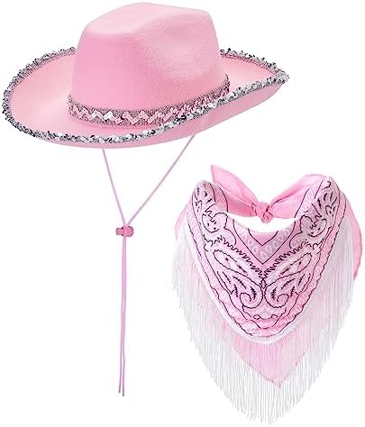 6 Sparkly Cowboy Hats with Bandanas Adjustable Western Party Set Coume 6 Sets Sparkly Adults Cowboy Hat and Bandanas Women  main image 3