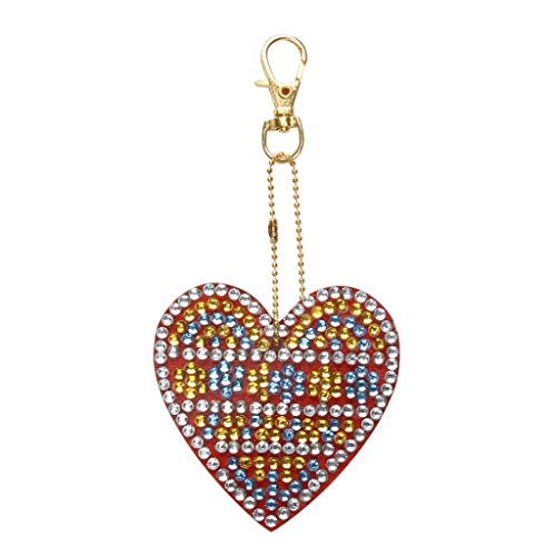5D DIY Diamond Painting Keychain, 5 pcs Love Heart Shape, Mosaic Making Full Drill Special Shape Diamond Painting Kit for Bags, Smartphone Straps, 5 Pack