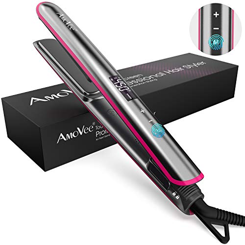 AmoVee Touchscreen Flat Iron 1 Inch Ceramic Tourmaline Hair Straightener and Curler Adjustable Temperature for All Hair Types Instant Heat Dual Voltage