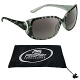 Trendy Bifocal Sunglasses for Women with Sexy Animal Pattern Frames and Chrome Accent. Free Microfiber Cleaning Case Included.