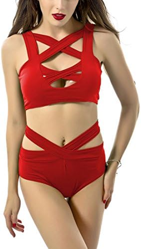Women's Criss Cross High Waist Bandage 2 Pieces Bikini Set Swimsuit
