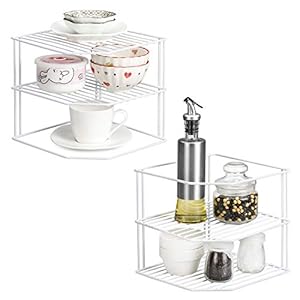 QIWODE Kitchen Cupboard Organiser [2 Pack], 3 Tier Corner Plate Shelf Storage Rack for Kitchen Cupboard Space Saving