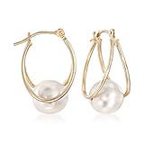 Ross-Simons 8-9mm Cultured Pearl Double Hoop Earrings in 14kt Yellow Gold
