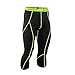 Baleaf Men's Cool Running Fitness Compression 3/4 Leggings Tights Black Fluorescent Yellow Size M