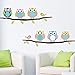 SOLEDI New Cute DIY Removable Colorful Six Owls Bird Branch Vinyl Decal PVC Wall Mural Sticker Poster Home Room Decor